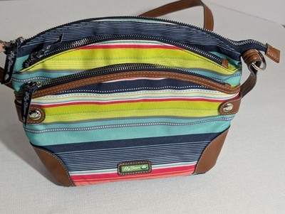 Lily Bloom Multi Color Stripes Crossbody Purse EUC 9x11.5 Plus Strap 