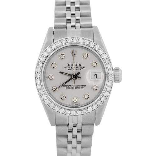 Rolex DateJust SILVER DIAMOND BEZEL 18K Stainless Steel JUBILEE 79174 Watch