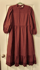 Universal Threads Prairie Dress- Eyelet Lace Trim- Dark Terra Cotta Rust Brown M