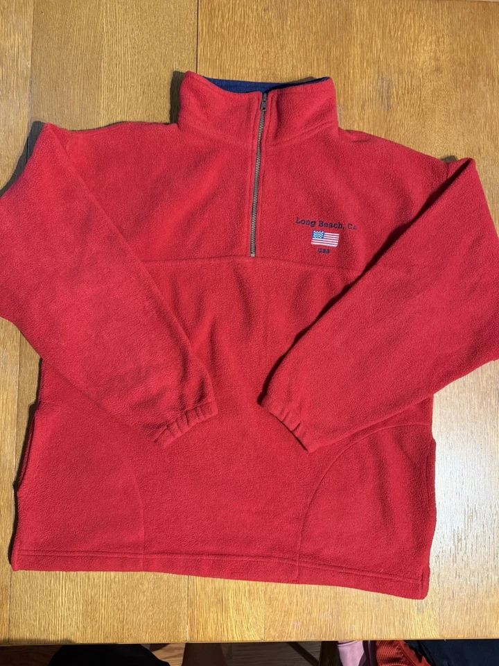 复古 80 年代 90 年代 Ashworth Kent 抓绒套衫男式 XL 红色长滩 CA 美国制造 — 第 2/4 张图片