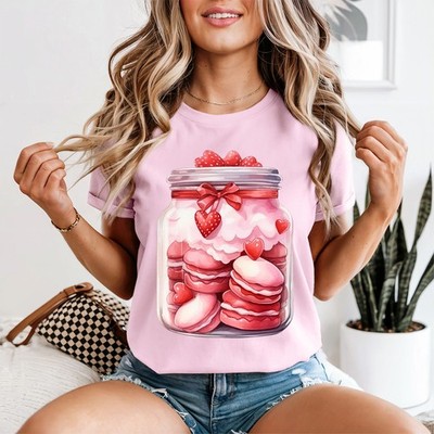 Strawberry Macarons Jar Sweet Treat Damen T-Shirt