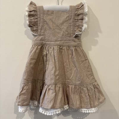 Arthur Ave Beige Lace Neutral Smock Dress Size 1 Girl Baby Toddler RRP $89.95