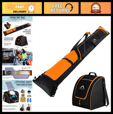Padded Ski Bag Boot Carrier Combo for Air Travel, Fits Skis 200CM US13 Boots