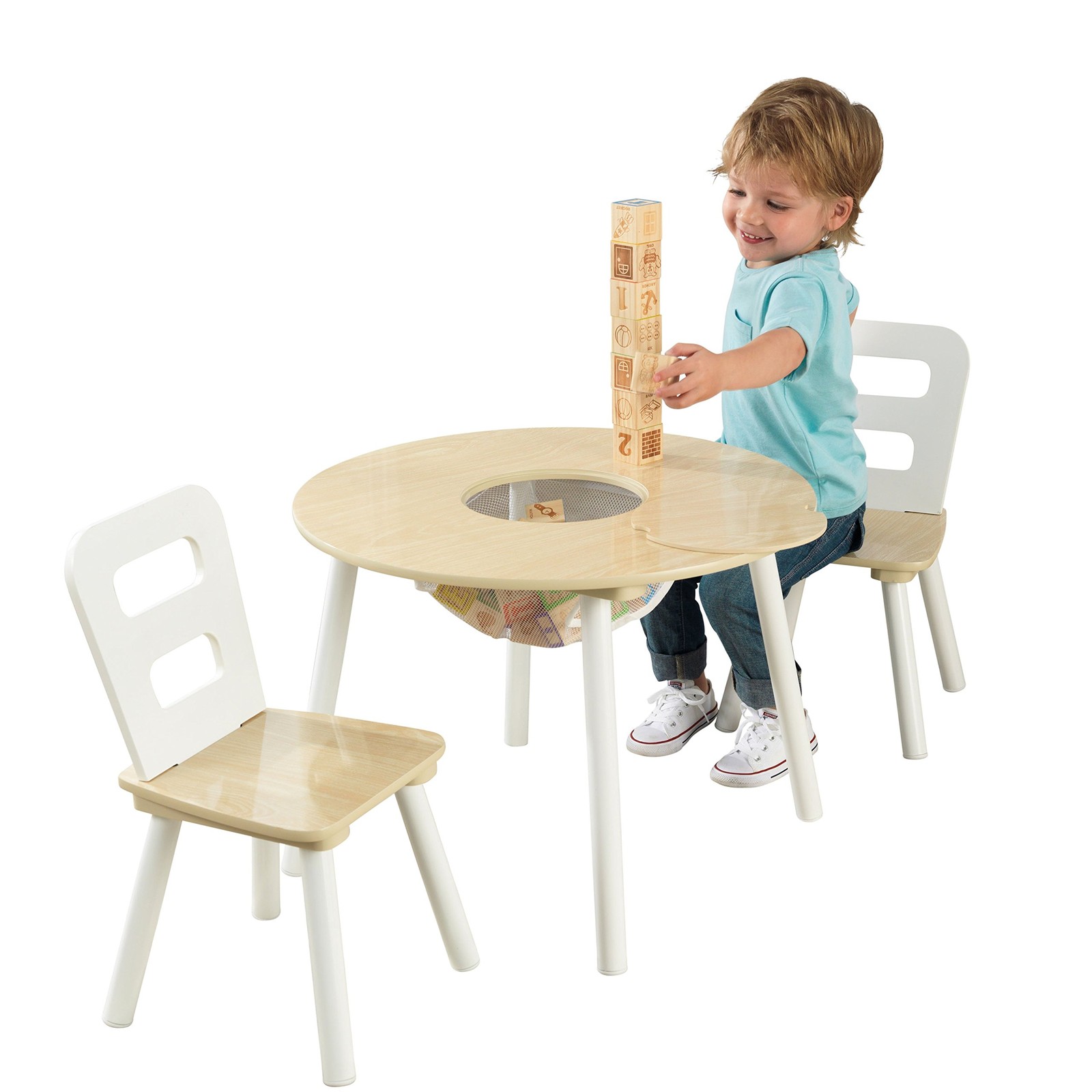 KidKraft Set Tavolo Rotondo Bianco con 2 Sedie in Legno per Bambini, (H3W)