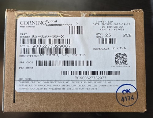Corning 95-050-99-X UniCam High-Performance Connectors (Box Of 25) LC 50um OM3/4