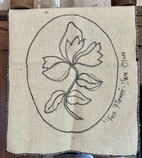 Vintage Jane Olsen Rug Hooking Pattern Floral FUN FLOWER 11.5 x 9 On Burlap