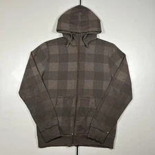 y2k Brown Plaid Full Zip Hoodie Sweatshirt Size Medium Skate Grunge Streetwear