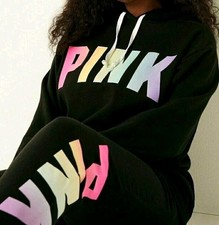 Victoria's Secret Pink Rainbow Ombre Logo Hoodie  Jogger Pants Set XL Htf