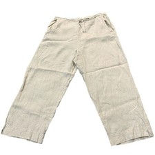 Bryn Walker Linen Ankle Pants Large Straight Leg Beige Drawstring Boho Vacation