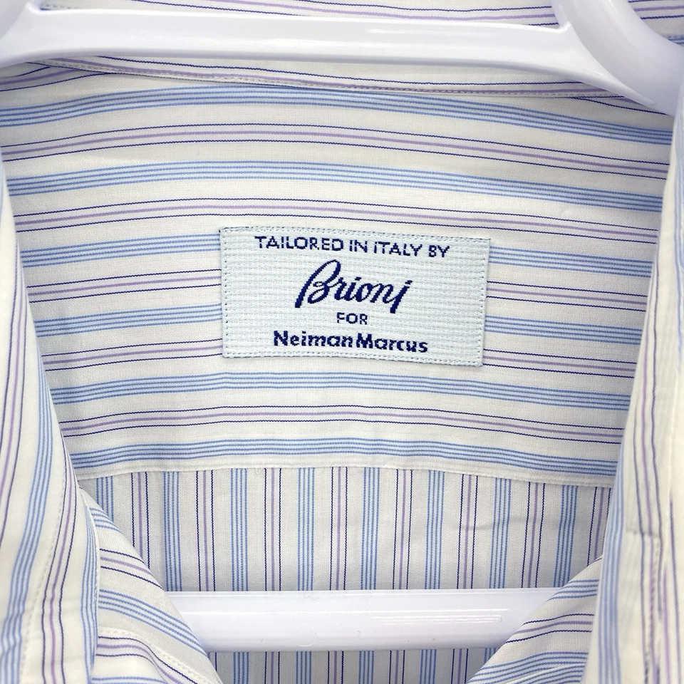 Camisa Brioni Para Hombre Talla Grande 16 Italia Puño Francés Vestido Rayas Diseñador Premium Foto 4 de 4