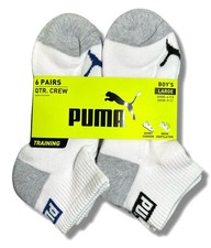 PUMA SOCKS BOYS X6 - QUARTER 253 - ZING WHITE - LARGE SZ SHOE 4-9.5 - 6 PACK