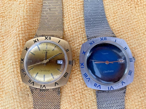 Two Vintage 1970s Timex Electric Dynabeat Mens Wristwatches (parts or repair)
