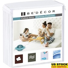 Waterproof Mattress Protector Cotton Terry Plush Noiseless Bed Cover Deep Pocket