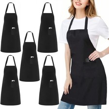 5 Pack Black White Chef Apron, Cooking Apron with Pocket for Men Women, Kitch...
