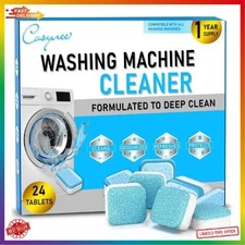 Washing Machine Cleaner Descaler 24 Pack - Deep Cleaning Tablets For HE Front