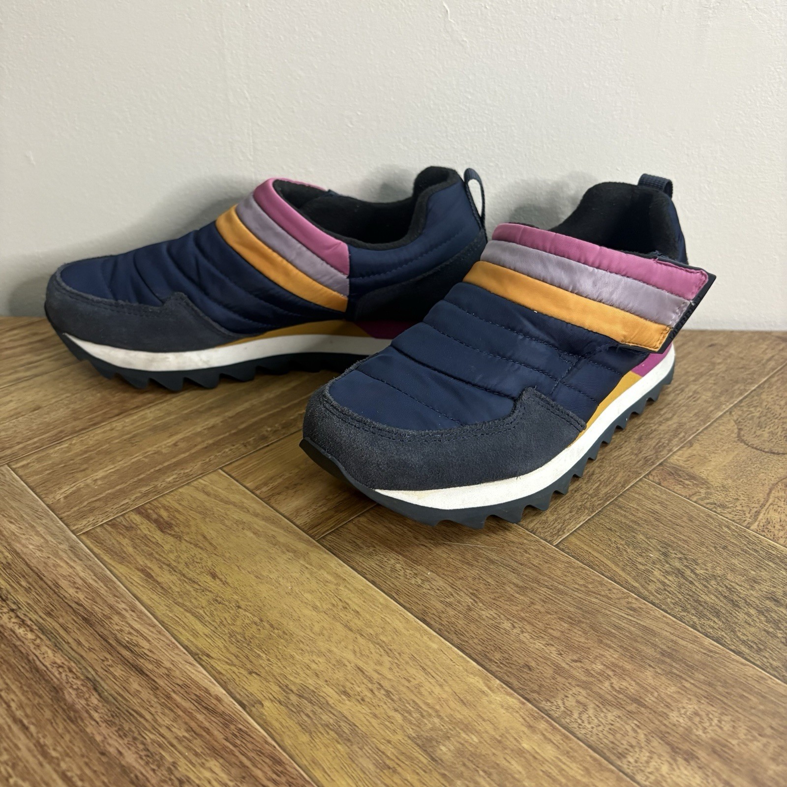 Scarpe da donna Merrell J001698 blu viola oro righe accento taglia 6 5 usate in ottime condizioni