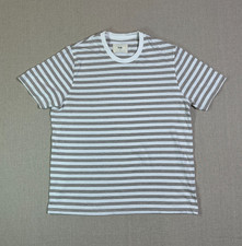 Folk Striped T Shirt Mens Medium Taupe Beige Crewneck Short Sleeve Cotton Tee UK
