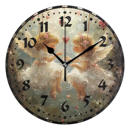 Lovely Angels Wall Clock, Silent Non Ticking 10 Inch Battery Operated Wall