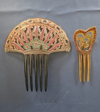 Set Of Two Vintage Cellulose Hair Combs With Rhinestones