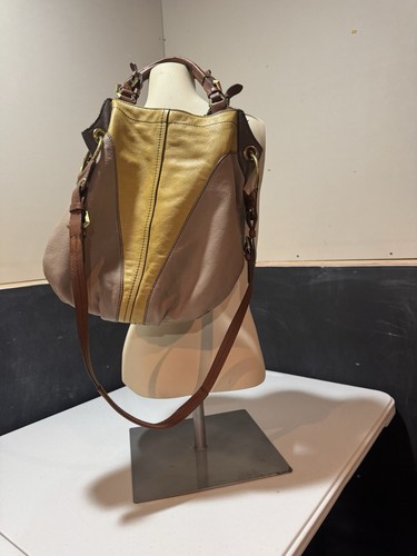 Genuine Leather orYany Grey Brown Yellow Handbag with Gold Hardware Detailing - Picture 12 of 15
