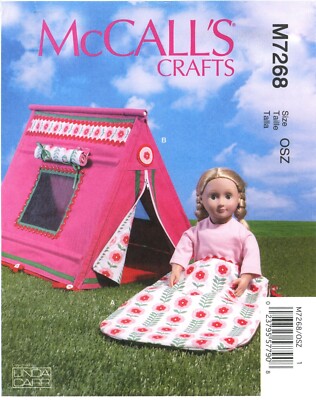 McCall's M7268 Collapsible Camping Tent & Sleeping Bag for 18'' Dolls UC Pattern