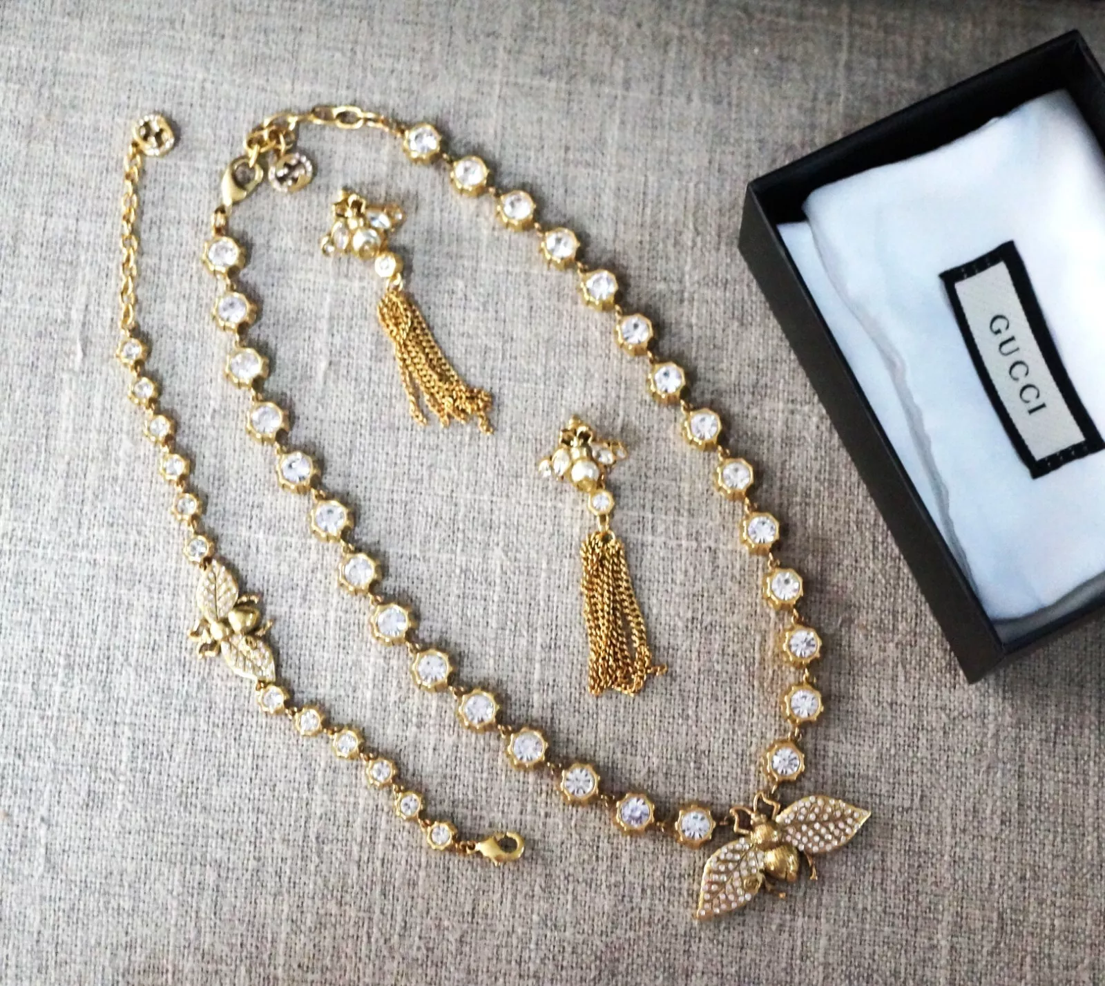ENSEMBLE COLLIER/BRACELET/BOUCLES D'OREILLES VINTAGE GUCCI BUG PLAQUÉ OR