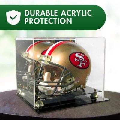 Full Size Acrylic Football Helmet Display Case Black Base Mirror Back UV Protect