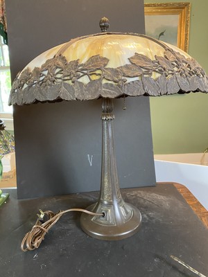 bradley and hubbard slag glass table lamps