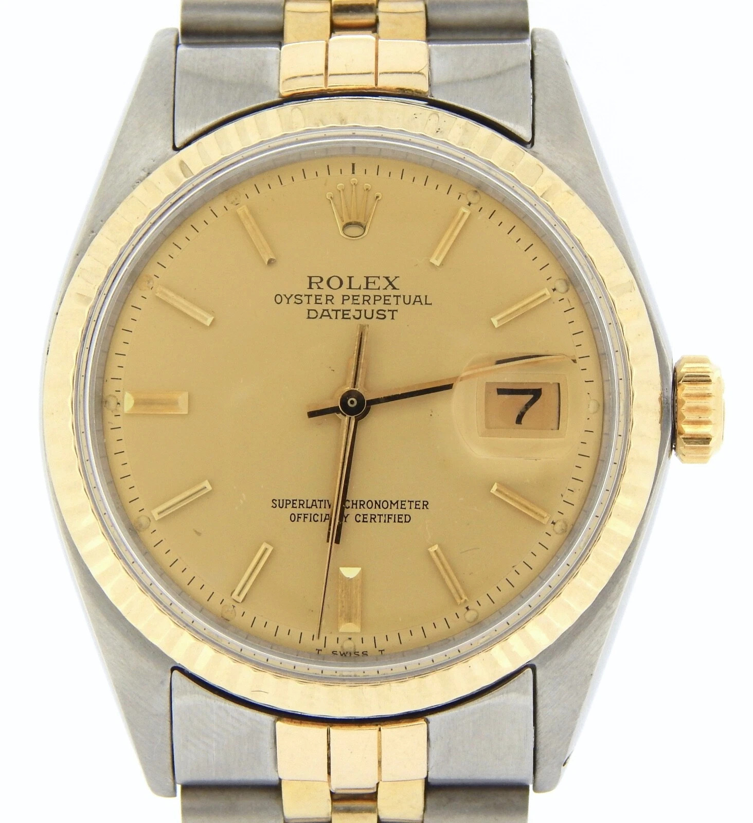 Rolex — Vintage Rolex Datejust 1601 Men Stainless Steel Yellow Gold Watch Champagne Dial