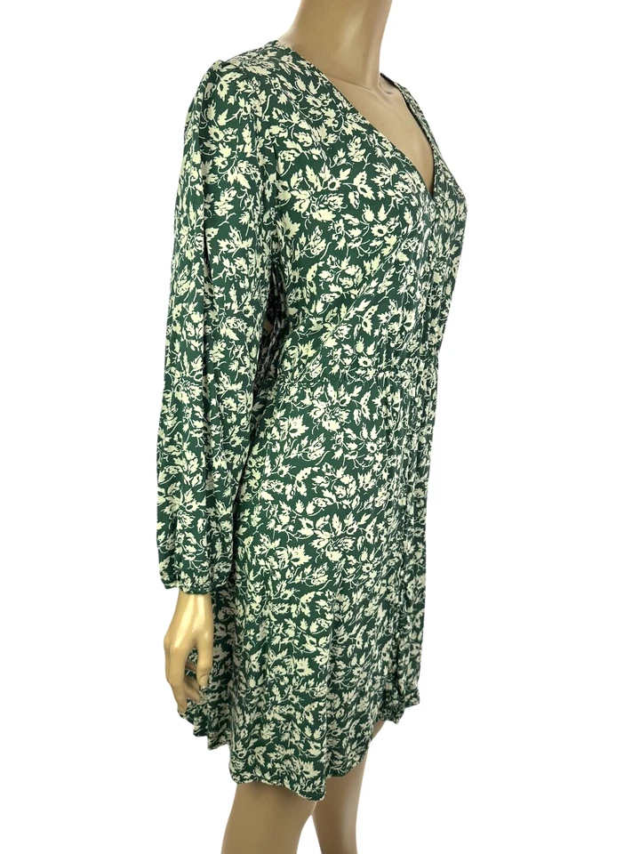 Madewell Dress Green & Beige Size XL V-Neck Long Sleeve 100% Viscose - Image 2 of 4