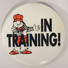 Vintage Home Depot Employee In Training Pinback Button featuring Homer D Poe