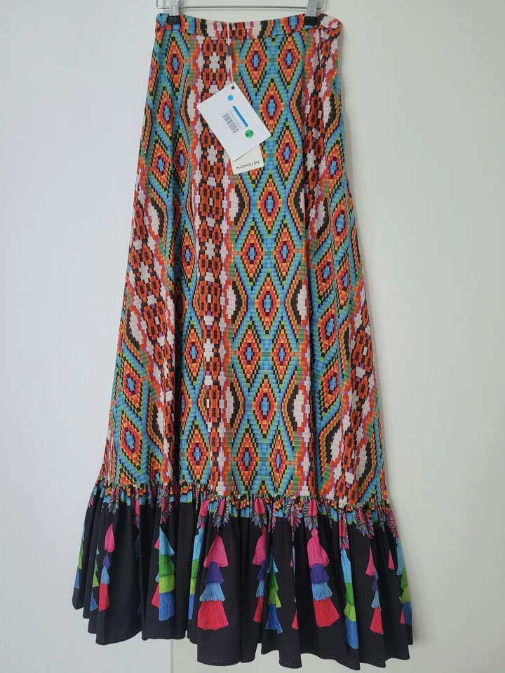 Manoush Luxus Jupe Pompon HIGH-WAIST Maxirock /Bodenlang mehrfarbig Gr. S/36 NEU - Bild 3 von 4