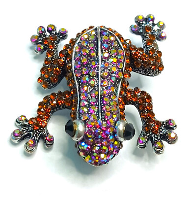 Rain Forest Tree FROG Topaz Pink Sparkle Rhinestone Toad Brooch