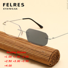 Metal Alloy Rimless Photochromic Reading Glasses For Men Sunshade Sunglasses