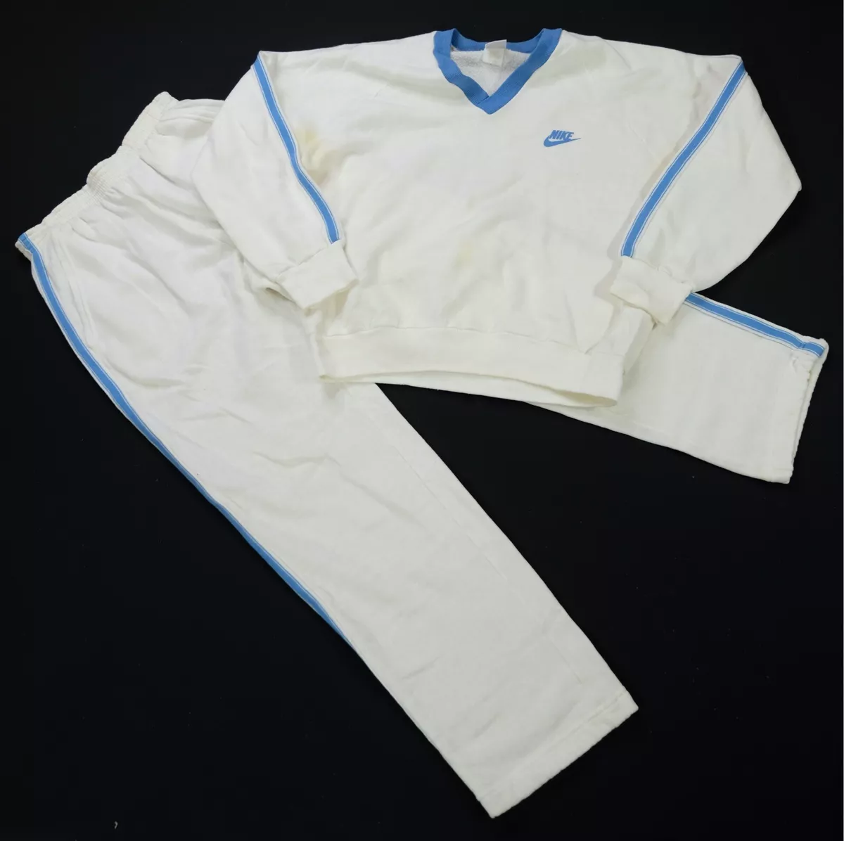 Rare VTG NIKE Spell Out Swoosh V Neck Sweatshirt Pants Outfit 70s  Sportswear M