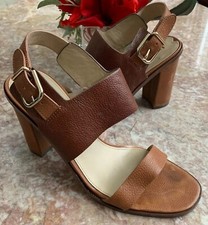 Via Spiga Brown Leather Open Toe Slingback Sandals Heels Women s Sz 7.5 M, 225