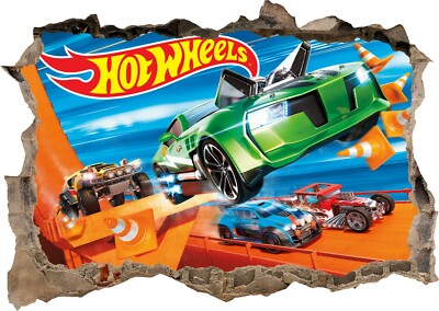 Hot Wheels Spielzeug Autos Kinder Jungen 3D zerschlagen Wand Ansicht Aufkleber Poster Wandbild Z 758