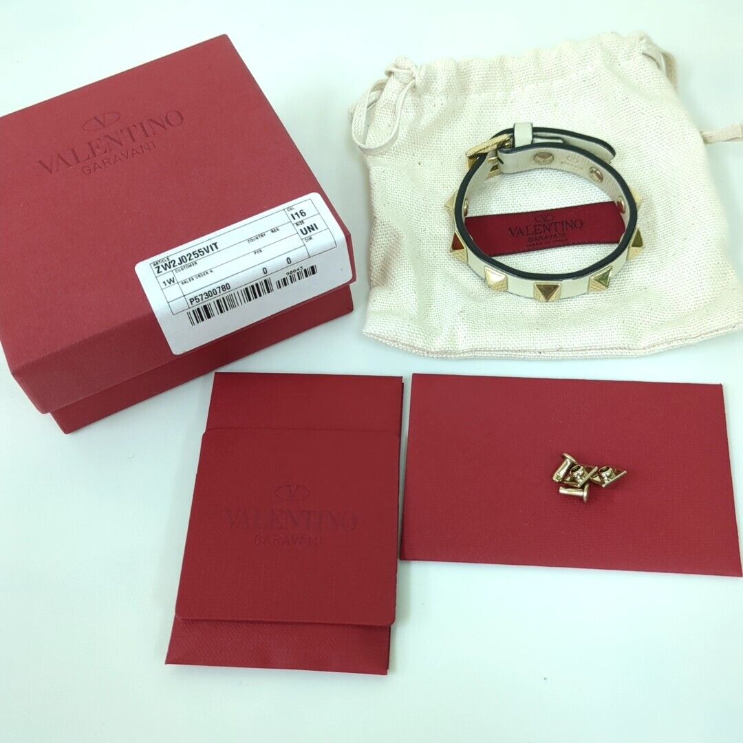 Valentino Garavani Stud Bracelet Leather White Made in Italy