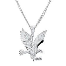 Mens Silver Plated Iced Out CZ Eagle Pendant 20 inch Cuban Chain Bling CP 13585S