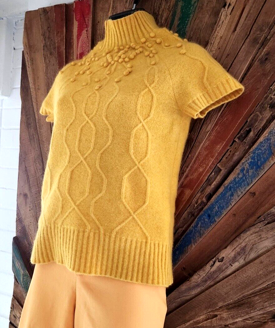 Vintage DKNY pom pom/mimosa saffron yellow wool Sweater Sz P/S | eBay