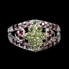 Valentine 925 Silver Ring Round Peridot Rhodolite Garnet Gemstone Jewelry Sz 7