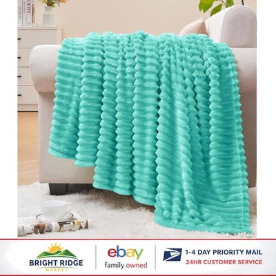 Lightweight Aqua Throw Blanket, Decorative Plush Fleece for Camping and Napping