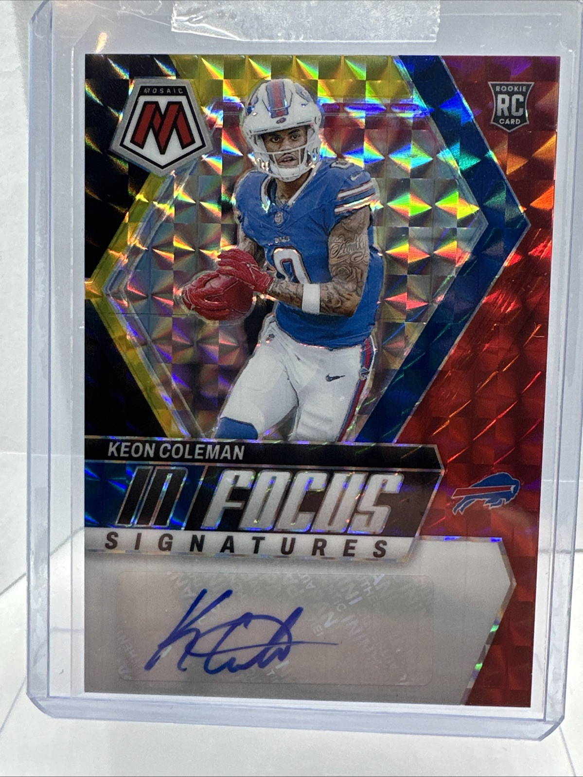 2024 Panini Mosaic Keon Coleman in Focus Auto Choice Fusion Red and Yellow RC