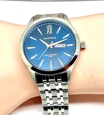 Armitron 20/5491SV Men's Watch Quartz Blue Dial WR50m Day Date 43mm New Battery