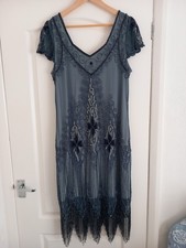 Preowned Blue Gatsby Style Dress Size 18 UK