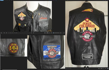 indian motorcycle leather vest XL distressed patches pins hip zip firefighter