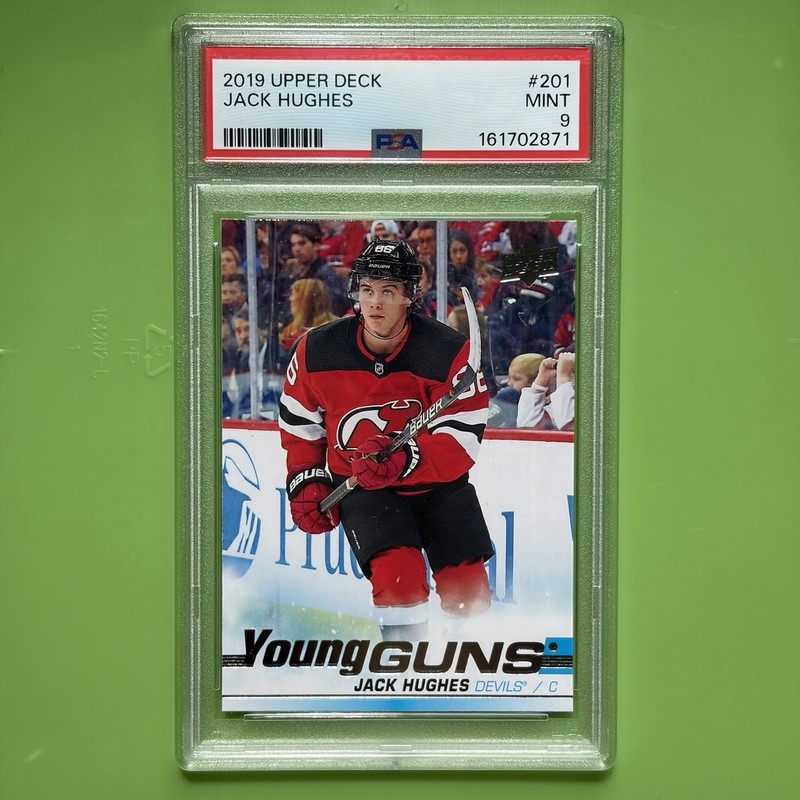 2019-20 Upper Deck Young Guns Jack Hughes #201 PSA 9 MINT Rookie RC GOLDEN GOAL!
