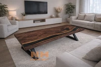 Black Walnut Wood Coffee Table, Live Edge Walnut Wood Table Handmade Art