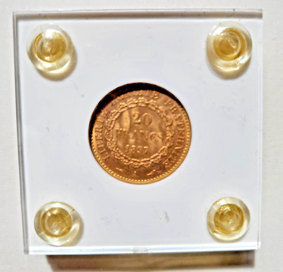 Ouro 1897-A França 20 francos – Lote de 5 – Não circulado, lacrado – Anjo e galo - Imagem 2 de 4