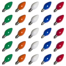 25 Pack C7 LED Multicolor Christmas Replacement C7-E12 Base, Multi-colored